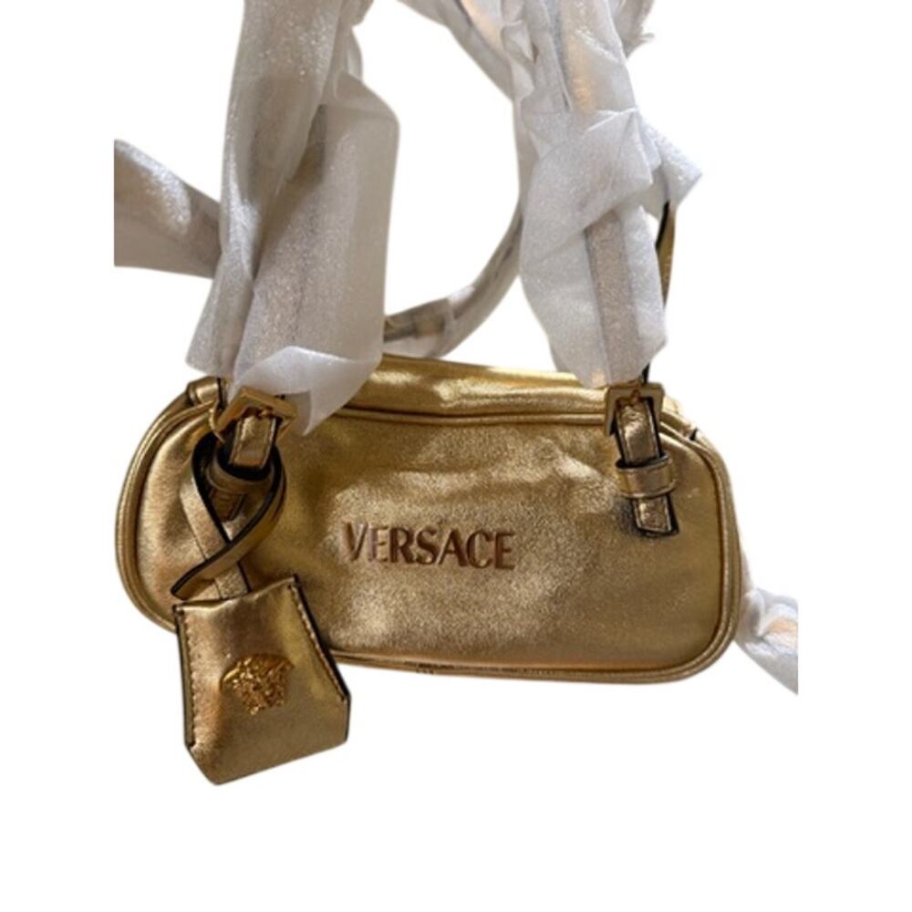 Versace Mini Tag Bowling Metallic Leather Shoulder Bag*Still wrapped! NEW $1550 - Picture 3 of 7